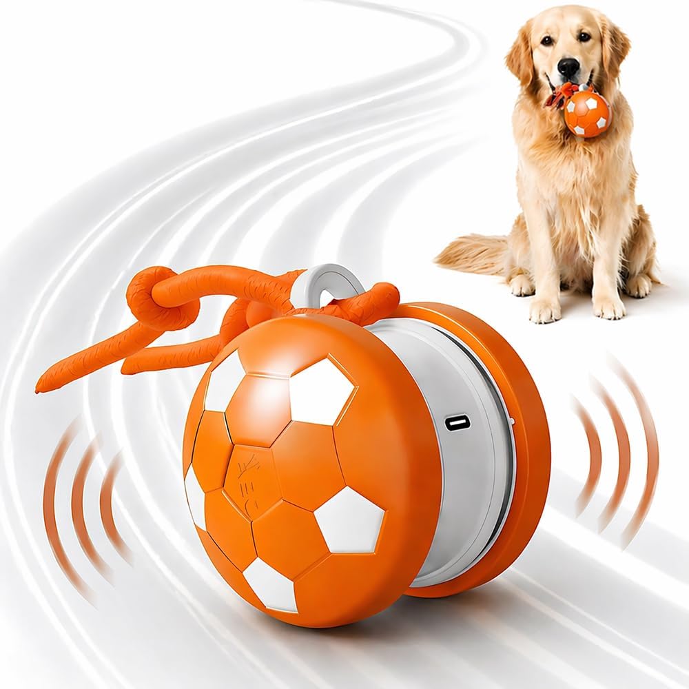 Interactive Squeaky Dog Ball Toy with Rope, Durable Football Design Pet Chew Toy for Fetch and Tug Play, Small & Medium Dogs