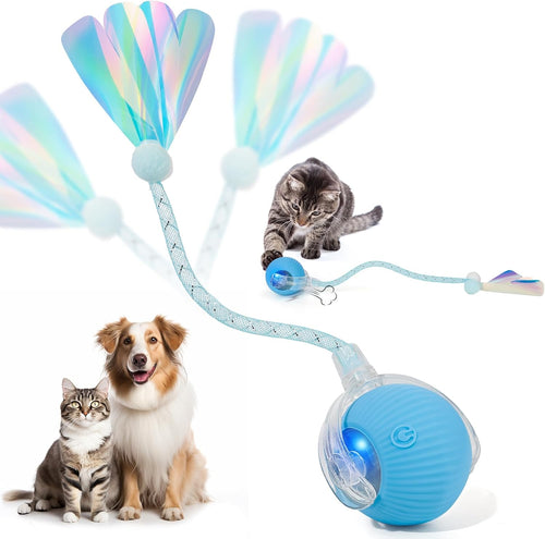 Interactive Cat & Dog Feather Ball Toy with Rolling Bell – Durable Pet Teaser Wand Toy for Cats and Puppies