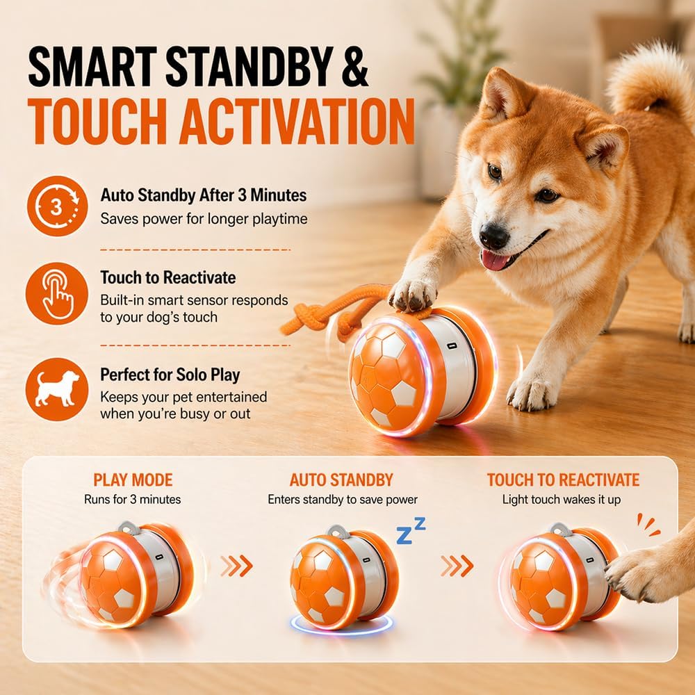Interactive Squeaky Dog Ball Toy with Rope, Durable Football Design Pet Chew Toy for Fetch and Tug Play, Small & Medium Dogs