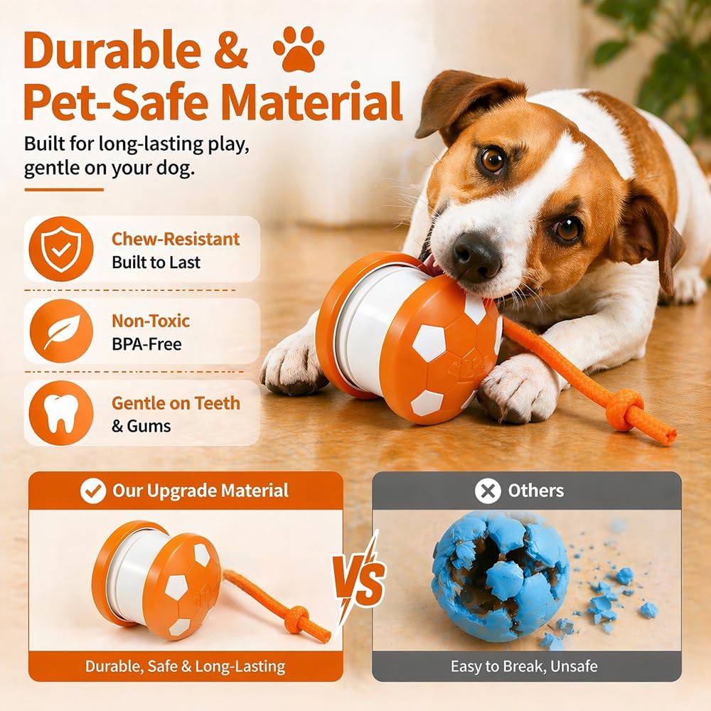 Interactive Squeaky Dog Ball Toy with Rope, Durable Football Design Pet Chew Toy for Fetch and Tug Play, Small & Medium Dogs