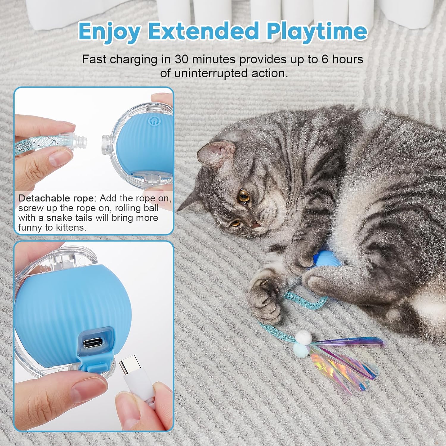 Interactive Cat & Dog Feather Ball Toy with Rolling Bell – Durable Pet Teaser Wand Toy for Cats and Puppies