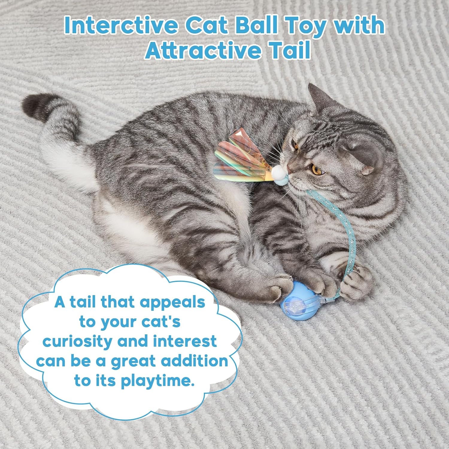 Interactive Cat & Dog Feather Ball Toy with Rolling Bell – Durable Pet Teaser Wand Toy for Cats and Puppies