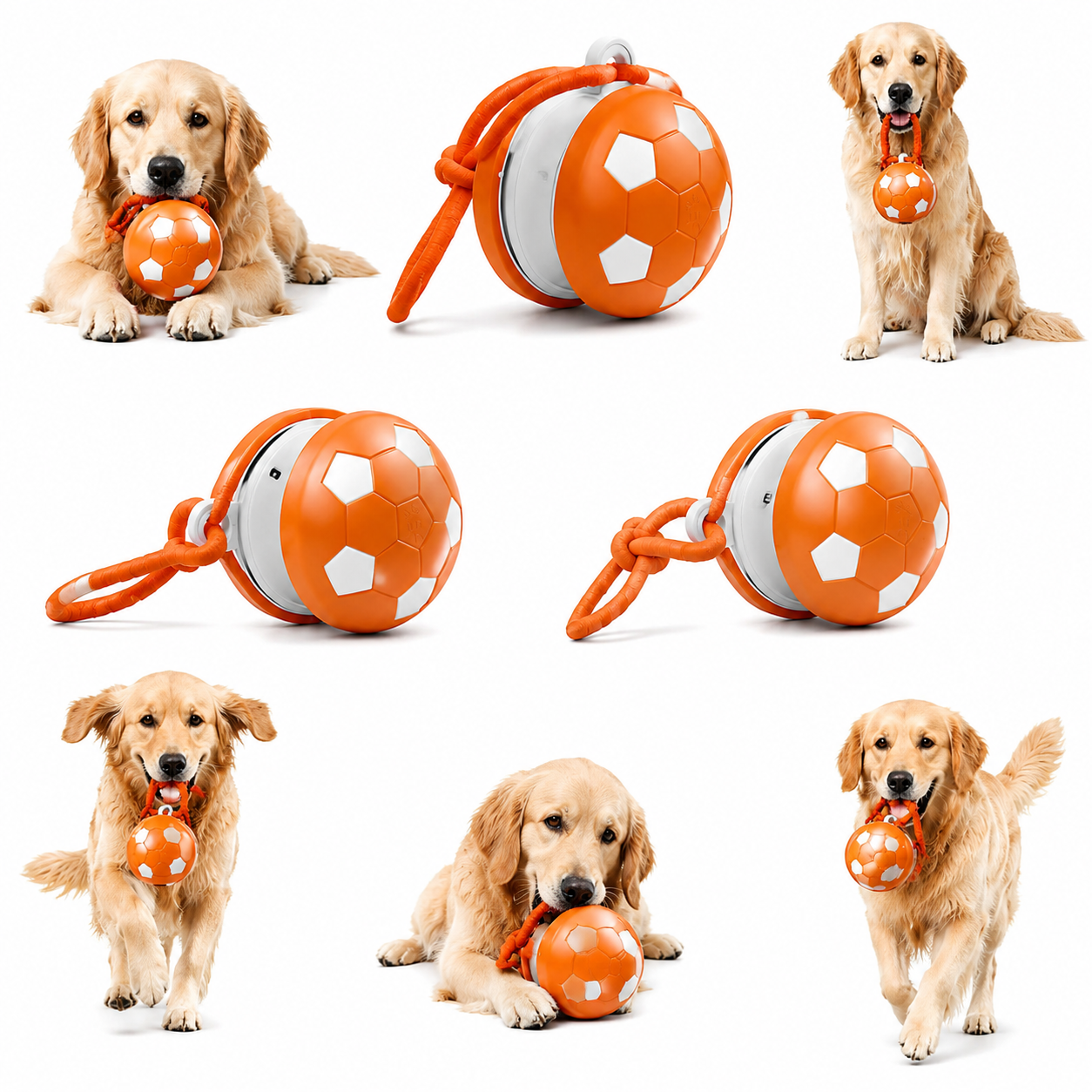 Interactive Squeaky Dog Ball Toy with Rope, Durable Football Design Pet Chew Toy for Fetch and Tug Play, Small & Medium Dogs